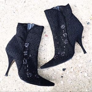 Casadei Black Floral Heel Booties